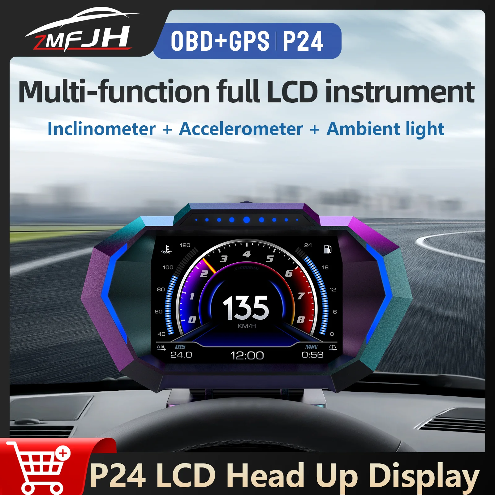 

P24 Car OBD+GPS Dual Systems Smart Digital Speed Meter Head Up Display Tachometer Temperature On Board Computer Car Accessories