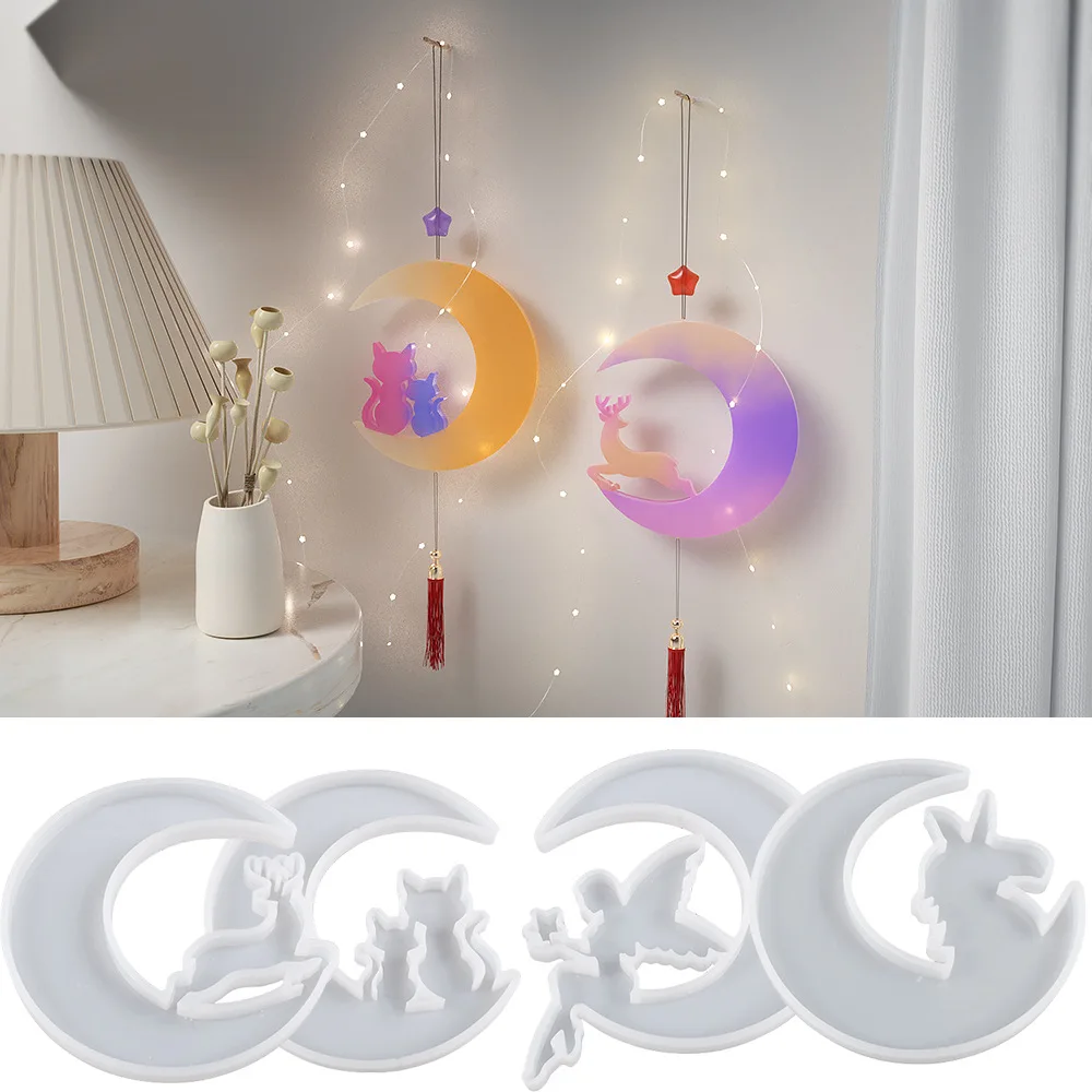 

Moon Cat Deer Unicorn Angle Pendant Wall Hanging Decorative Silicone Mold For Resin Epoxy Jewelry Making Crafts Molds