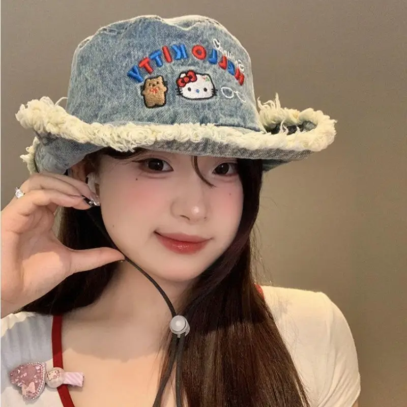 

Летняя шляпа Sanrio Hello Kitty для женщин, мультяшная, теплая, милый солнцезащитный капелюшок, подарок для девочек, универсальная, защита от солнца, альпийская шляпа