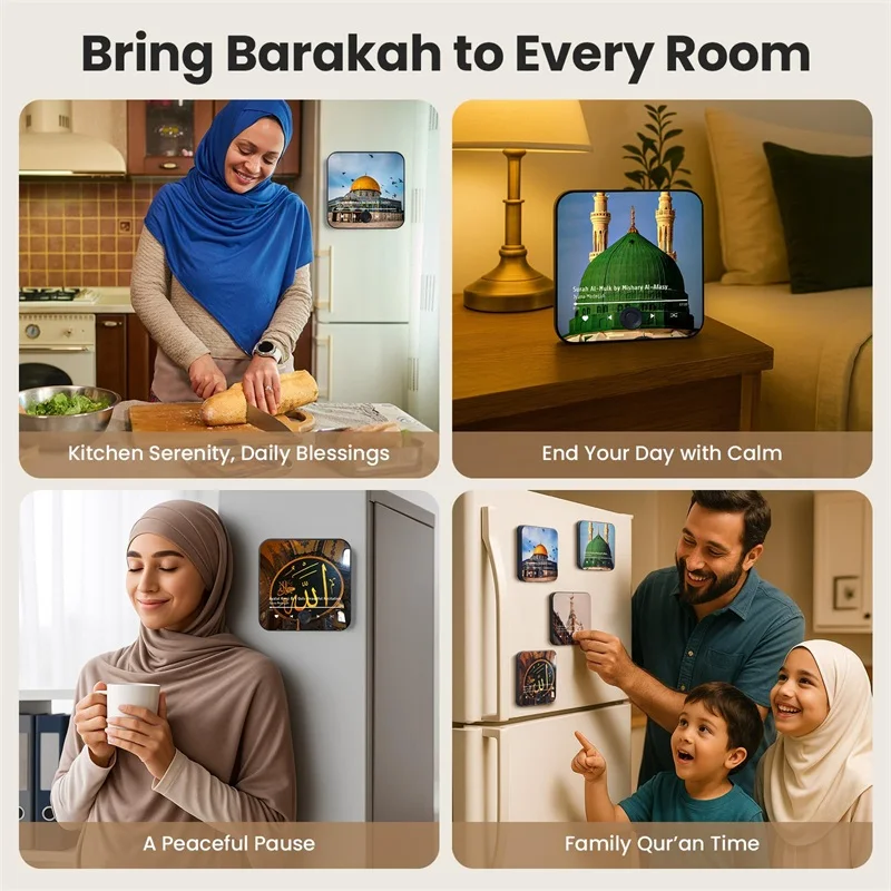 مكبر صوت مغناطيسي للثلاجة، مشغل صوت سورح محمل مسبقًا مع القراص الإسلامية، هدية إسلامية لعيد رمضان #5