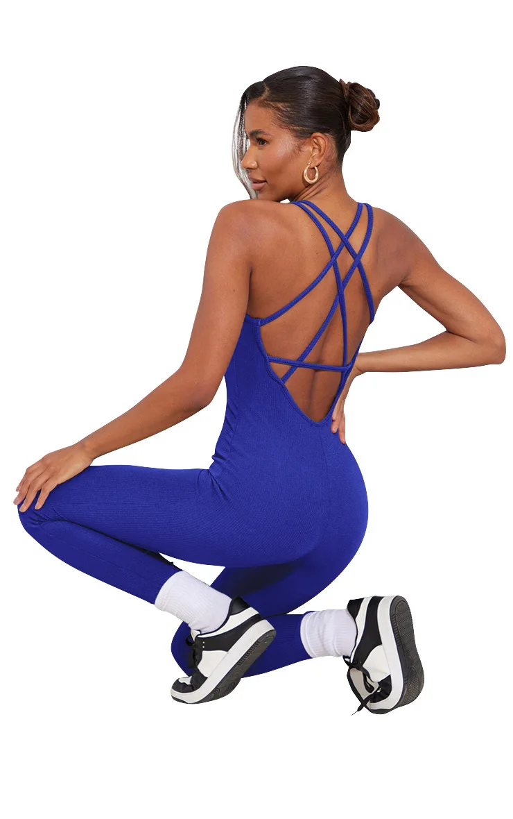 

Pad Cross Back Women 2023 Lycra Fitness Gym One Piece Jumpsuit Leggings Workout Pant Female Shorts Active Wear Sport Outfit Suit