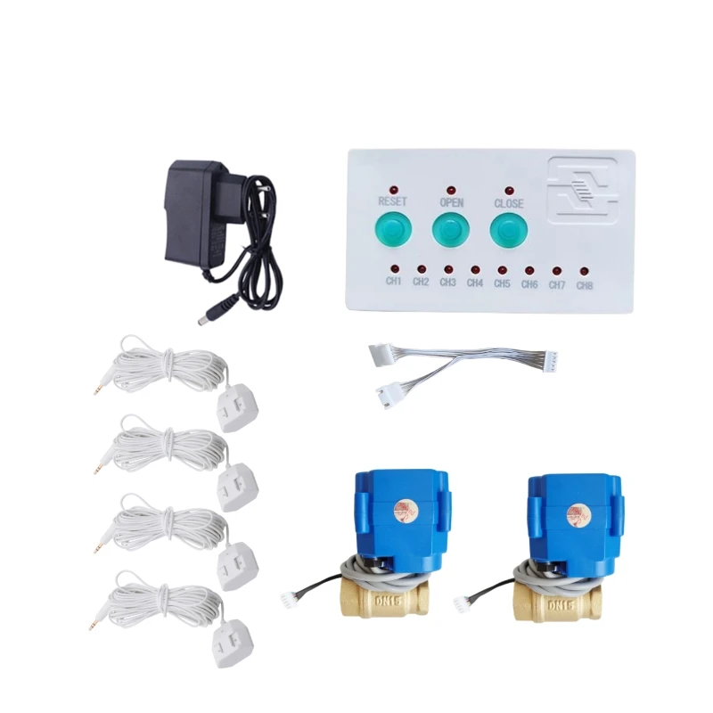 

Water Leakage Sensor Overflow Detector Protection System with 2pcs DN15 (1/2") Smart Valve Crane Pipe Anti Leak Security System