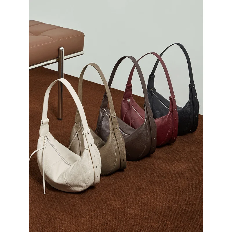 

Cowhide Leather Horn Bag Crossbody Dumpling Bag New Genuine Leather Niche Single Shoulder Practical luxury fashion Women's Bag