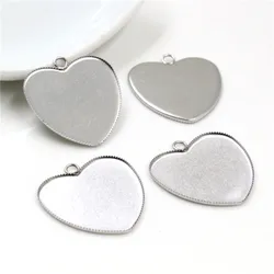 Never Fade 10pcs Fit 25mm Heart Stainless Steel Sawtooth Cameo Settings Cabochon Base Brass Copper Blank Tray Pendant -T7-40