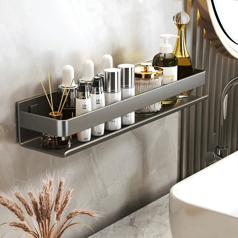 

Non-porous Gun Ash Bathroom Storage Rack Bathroom Household Stainless Steel Multi-functional Wall-mounted Washbasin Storage Rack