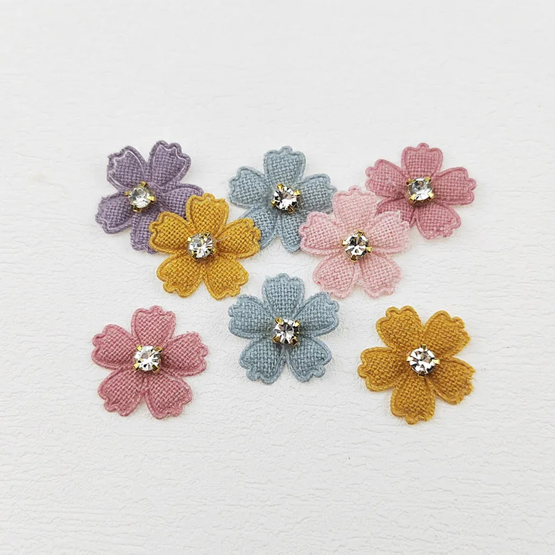 Blume mit Strass-Applikation für Kleidung, Aufnäher zum Aufnähen auf Hüte, zum Basteln von Haarspangen, als Schleifendekoration, 2,3 cm, 50 Stück. – Detail 5