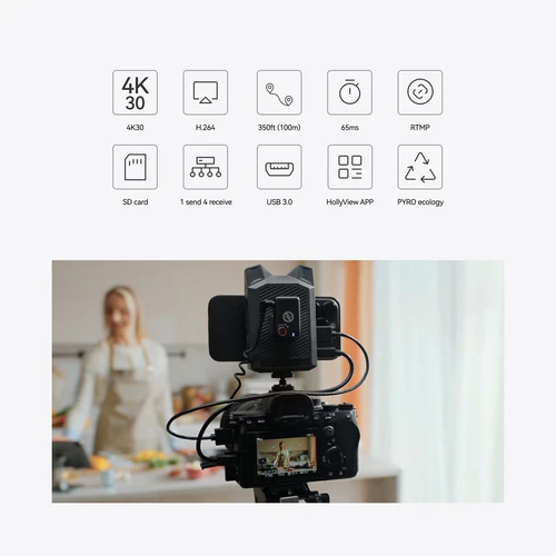 Imagen 2 del producto Sistema de transmisión de vídeo inalámbrico Hollyland Vcore, monitoreo 4K30/HD, compatible con YouTube, para transmisor de vídeo Android HDMI