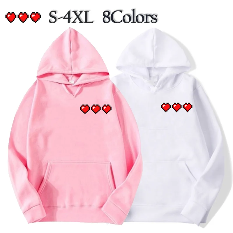 

Autumn and Winter Adult Sweatshirt Cute Love Print Hoodie Long Sleeve Men's and Women's Top Pixel Style Fashion Clothing