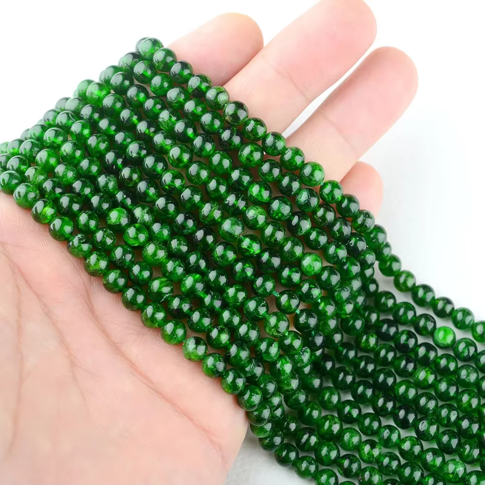 1 Strand Genuine Green Chrome Diopside 8-10mm Smooth Round Loose Stone Beads For Jewelry DIY Making