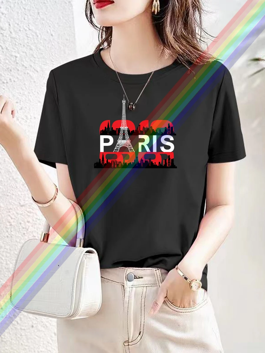 black red Paris Print Cartoon Clothing Women Trend Clothes Short Sleeve Ladies Casual Fashion Female Graphic Tee T-shirts