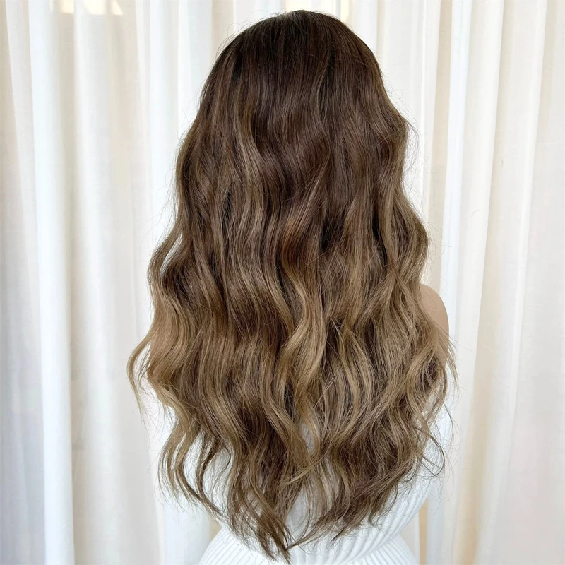 

Натуральный парик из синтетических волос с предварительно выщипанной линией роста, высокой плотностью, коричнево-блонд, для женщин, 13x4, термостойкий, для повседневного использования