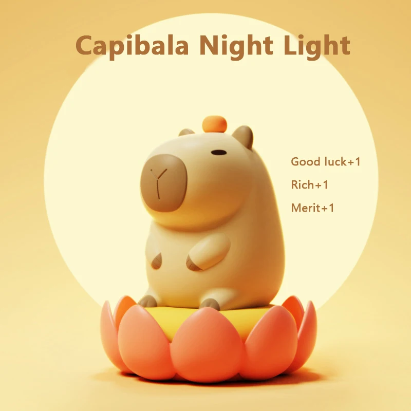 Cute Cartoon Capybara Silicone Night Light USB Rechargeable Timing Dimming Sleep Night Lamp For Children\'s Room Decor