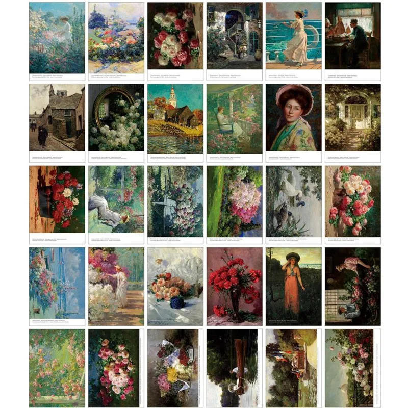 30 Pcs/set Abbott Fuller Grave Oil Painting Postcard Beautiful Greeting Message Card Flowers Wish Gift For DIY Journal Decor