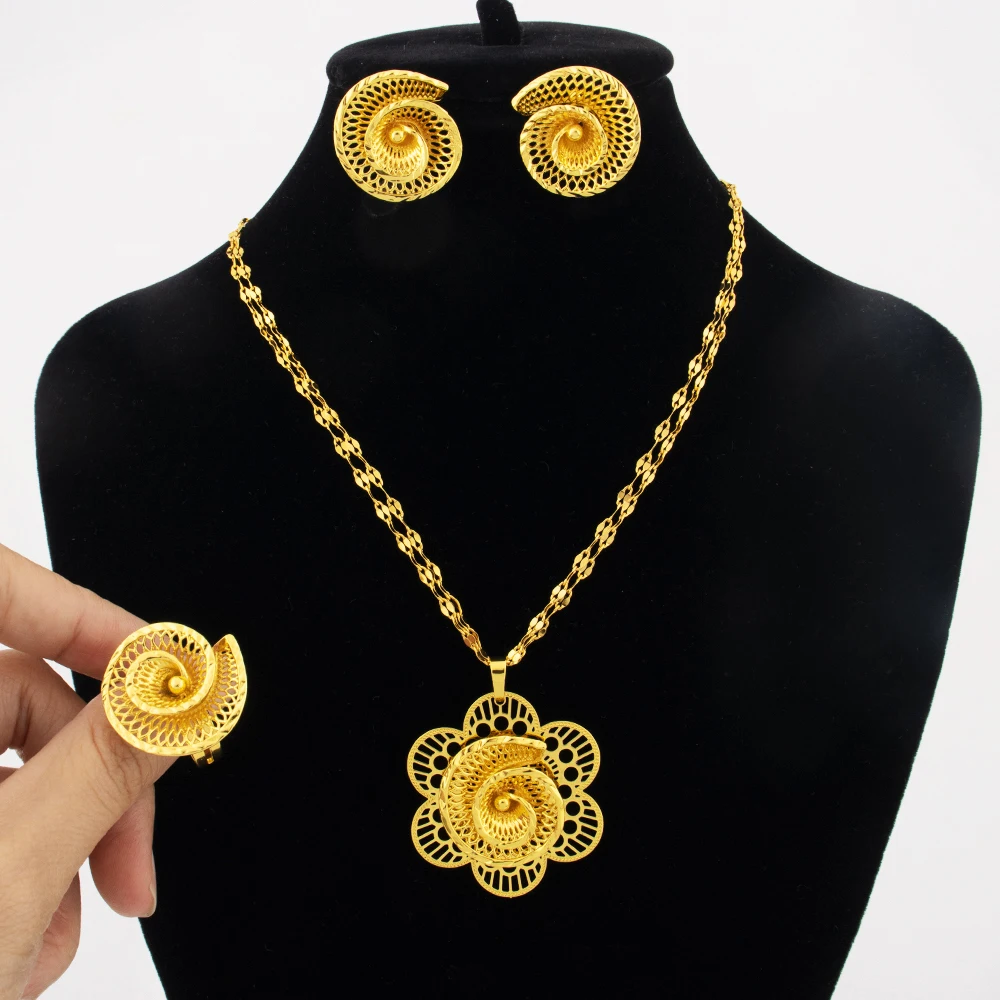 

Summer Necklace Earring Ring Set Gift for Women Chic Jewelry for Beach Wedding Fashion Accessories Elegant Jewellery Woman