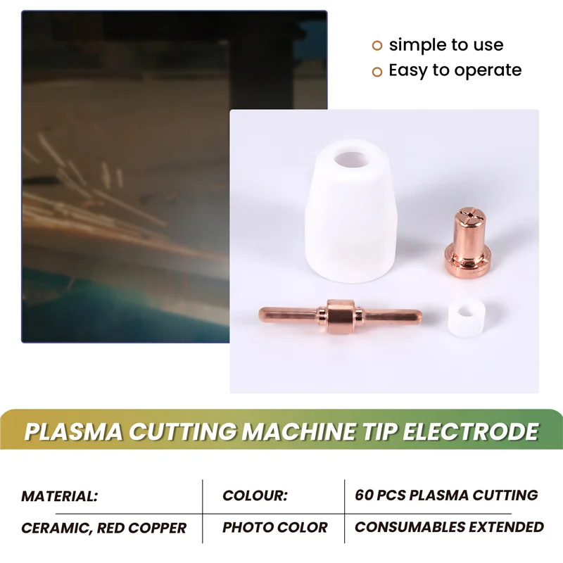 

A92P 60 Pcs/Set + Red Copper Air Plasma Cutting Cutter Consumables Extended TIP Nozzles Electrode For PT31 LG40 Torch CU