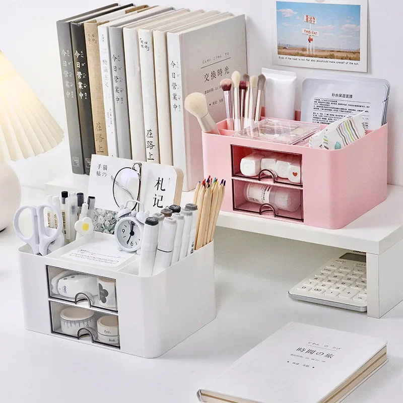 

Desktop pen holder large-capacity multi-grid drawer student stationery finishing storage box office storage shelf organizer box