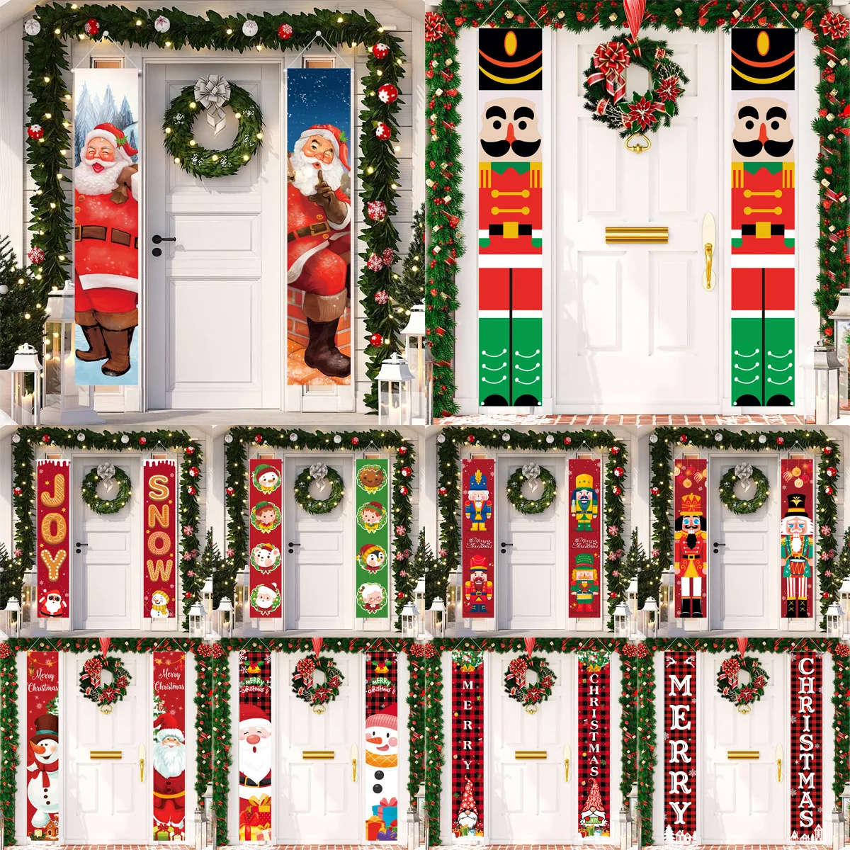 Babbo natale pupazzo di neve Banner tenda per porta di natale decorazione di buon natale per la casa 2023 natale Navidad natale regali di capodanno