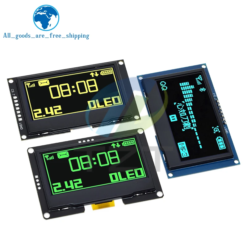 TZT 1/3 pièces 2.42 "2.42 pouces écran LCD blanc jaune 128x64 Module d'affichage OLED IIC I2C SPI série pour C51 SPD0301