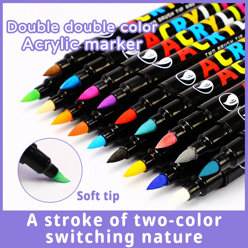 36/84Color Double Head Brush Acrylic Paint Markers Pens for Stone Ceramic Fabric DIY Painting Card All Surfaces Art Supplies