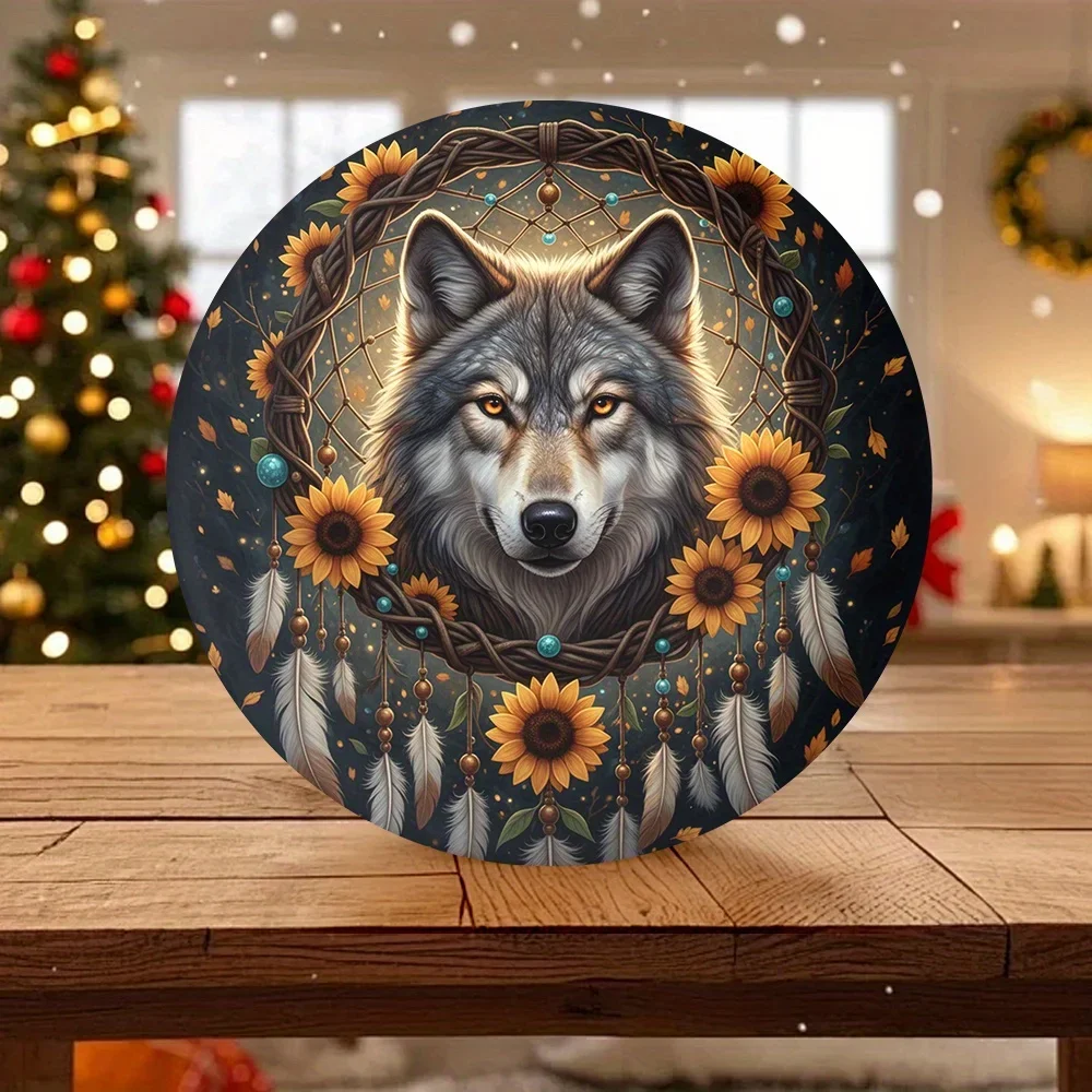 1pc Wolf Wall and Tabletop Decor Plate | Bohemian Style Round Ceramic Art Plate, Non-Food Contact, Ideal for Home, Wedding,