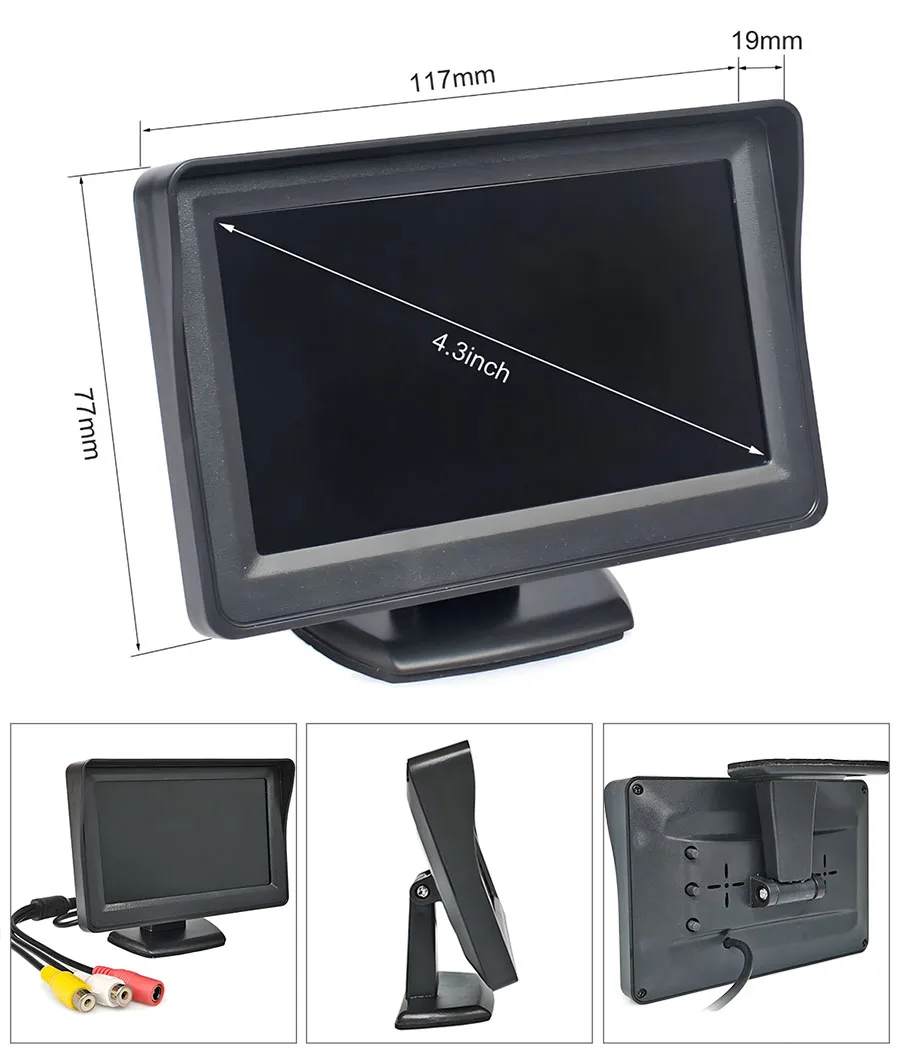 SMALUCK 4.3 Inch Color TFT LCD Car Rear View Monitor Parking Rearview Monitor with 2CH Video Input