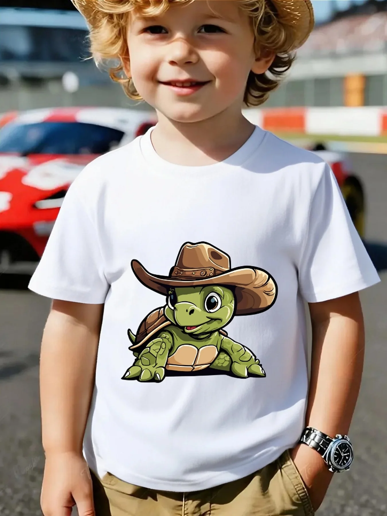 Cute Cowboy Turtle Cartoon Wild Animal Art Graphic Print Family Matching Short Sleeve Tee Boys Girls Kids Casual Daily Tops