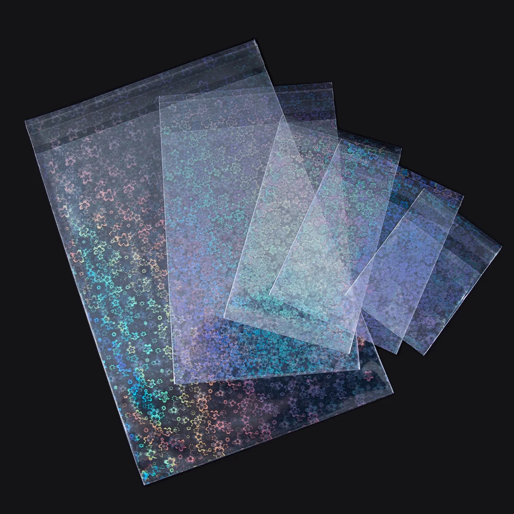 

20/50PCS Transparent Holographic Laser Self-adhesive Bag Flowers Pattern Plastic Pouches for DIY Jewelry Badge Gift Package Bags