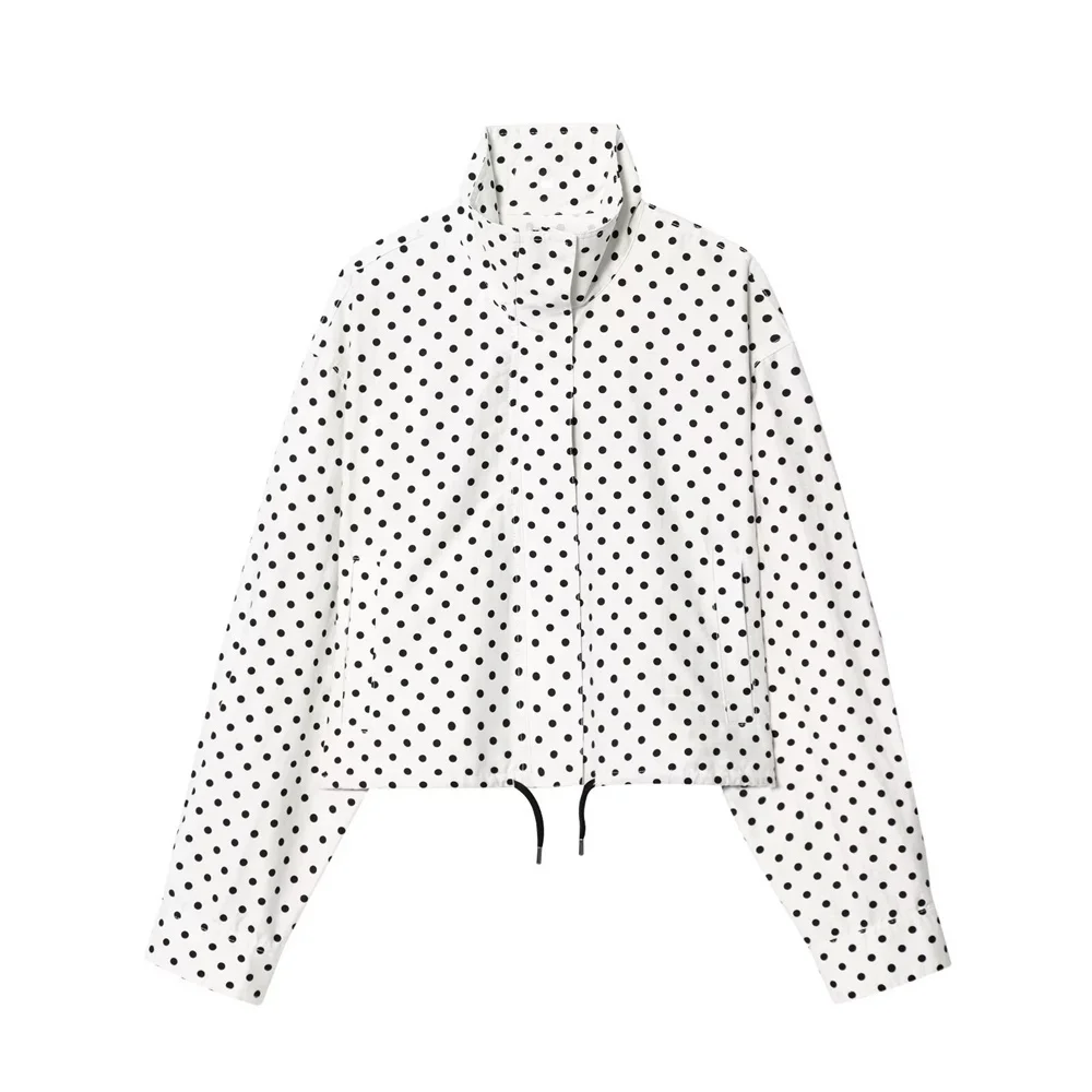 Jaket sifon motif polkadot kerah tegak serbaguna kasual wanita baru dengan celana pendek mini berpinggang tinggi