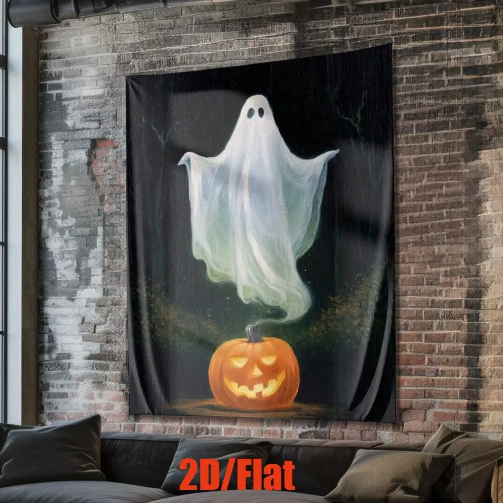 2D Flat - 2D FLAT 1pc, Tapestries, Wall Hangings, Ghosts And Pumpkins In Dark Forest, Living Rooms, Offices, Room Decoration, Party Decoration, Bedroom Tapestries, Wall Tapestries, Halloween