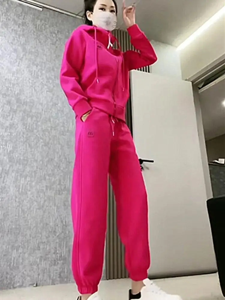 

Spring and Autumn Fashion Running Sports Set Women 2025 New Letter Hooded Hoodie Waiver Waist Pants Casual Two Piece Set