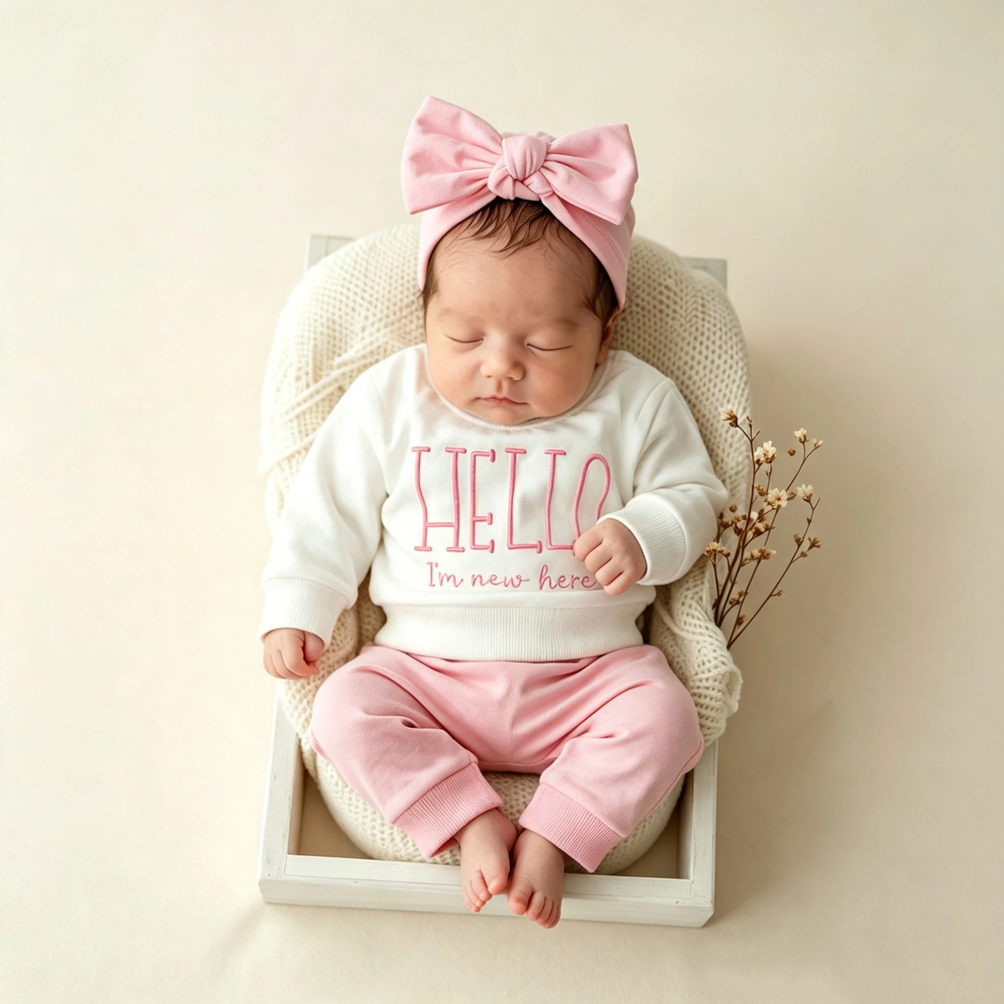 Newborn Baby Outfit Embroidery Sweatshirt Pants Hat 3Pcs Infant Photo Shoot Costume Soft Cotton Newborn Coming Home Clothes