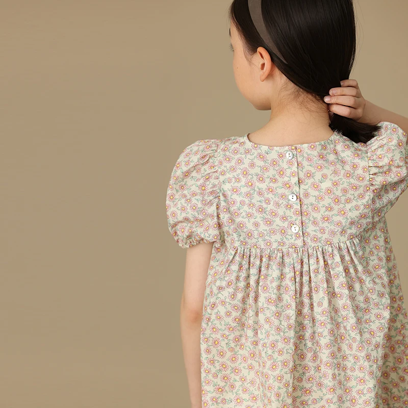 

Female child clothes fashion birthday 24 summer dress school sundress New French Daisy Bubble Short Sleeve Cotton Floral Female