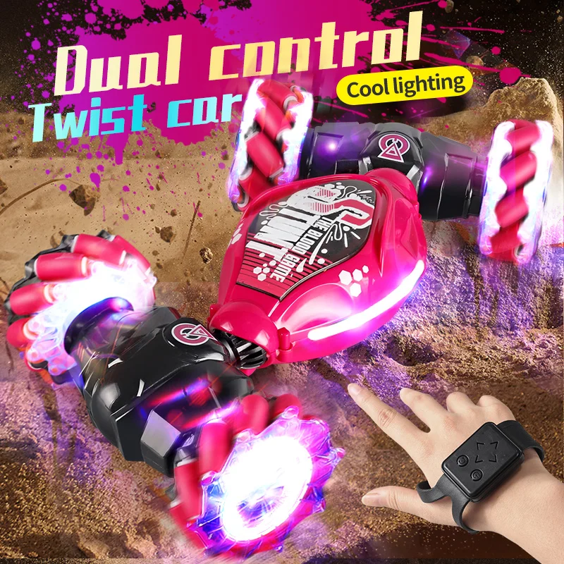 4WD RC Off road/kaskaderskie koła samochód do driftu z muzycznymi lampami Led 2.4G gest zdalnego sterowania Spray 360 ° obracający się zabawkowe