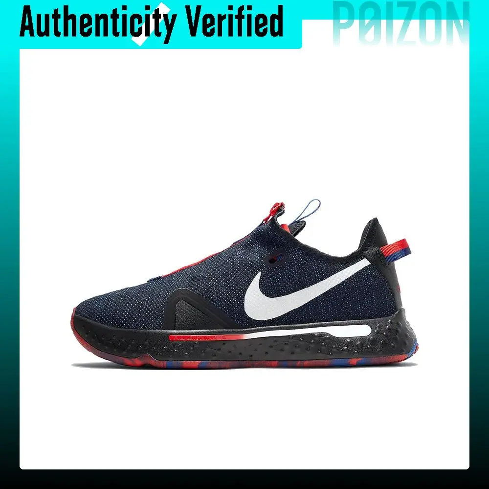 Nike PG 4 Comfortable Round Toe Low top Performance Basketball Shoes Men's Blue Red Asian Version CD5082-006