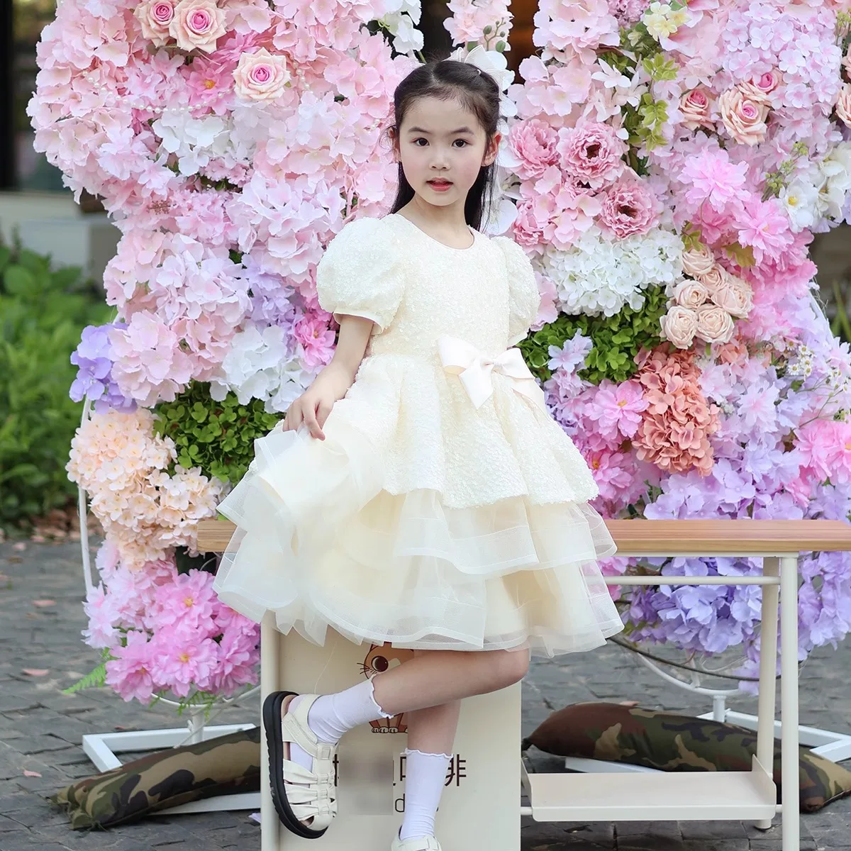 

1-12 years pink Girls party dress 2-3T baby birthday dresses light luxury princess sequined performance piano host 7-8Y