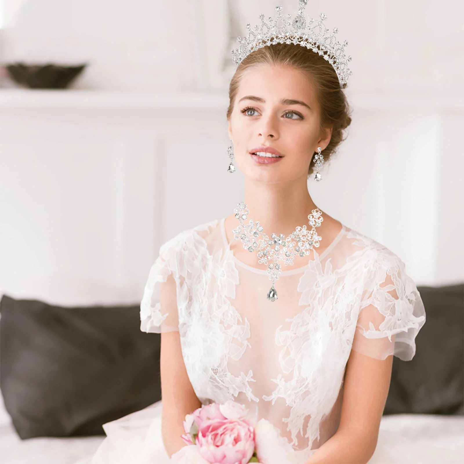 

Crown Bridal Crystal Wedding Headdress Earrings Bride Necklace Accessories Wedding Accessories Occasions Gifts