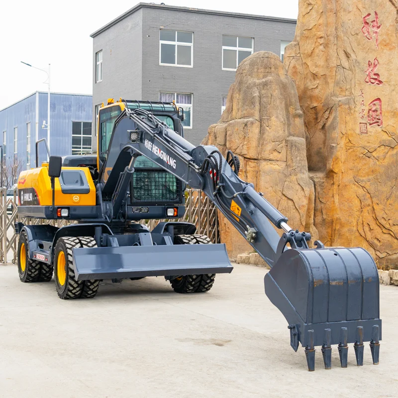 HWL90 9 Ton Wheel Excavator Heavy Machinery Equipment Diesel Backhoe Excavators For Construction Trenching Factory Custom