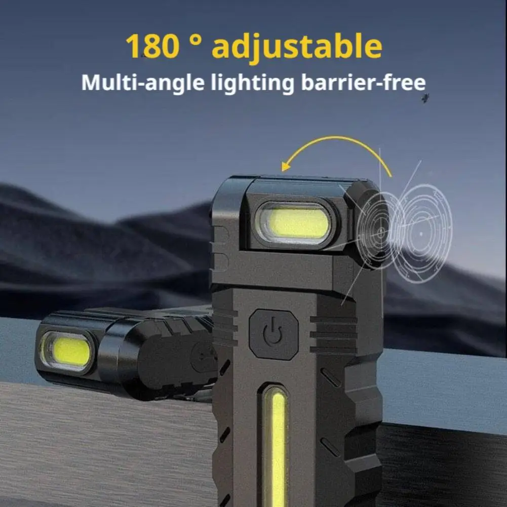 Mini lanterna led recarregável usb, lanterna portátil com ímã traseiro, super brilhante, acampamento, luz lateral cob de emergência