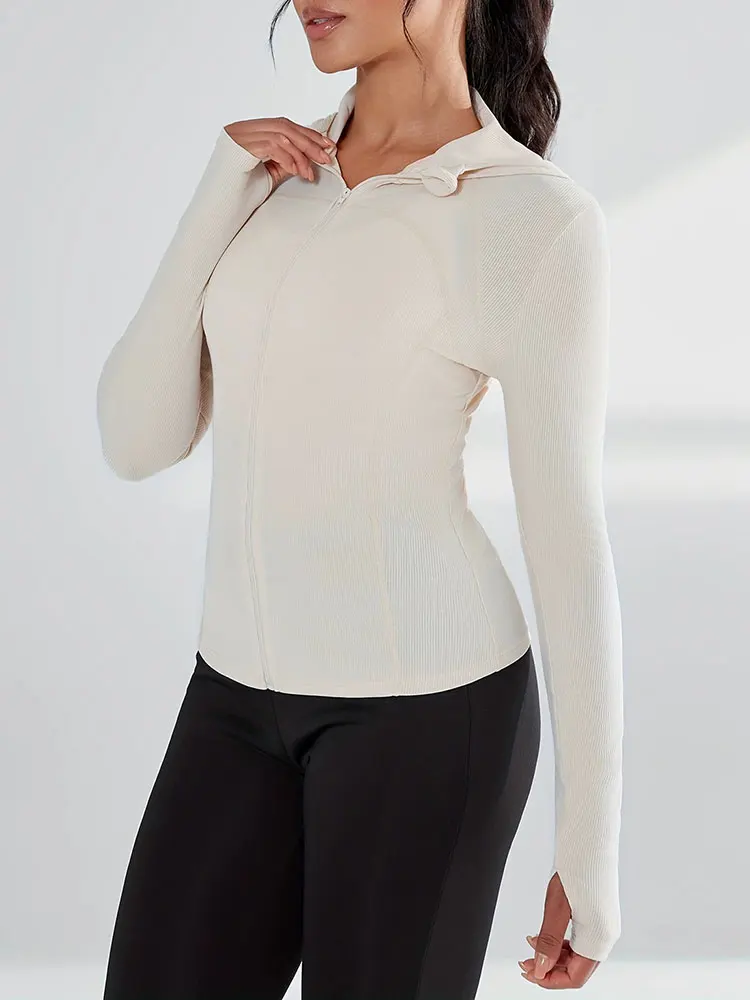 

Women's Long Sleeve Hooded Jacket Autumn Casual Zipper up Top Comfortable Plain Skinny Fit