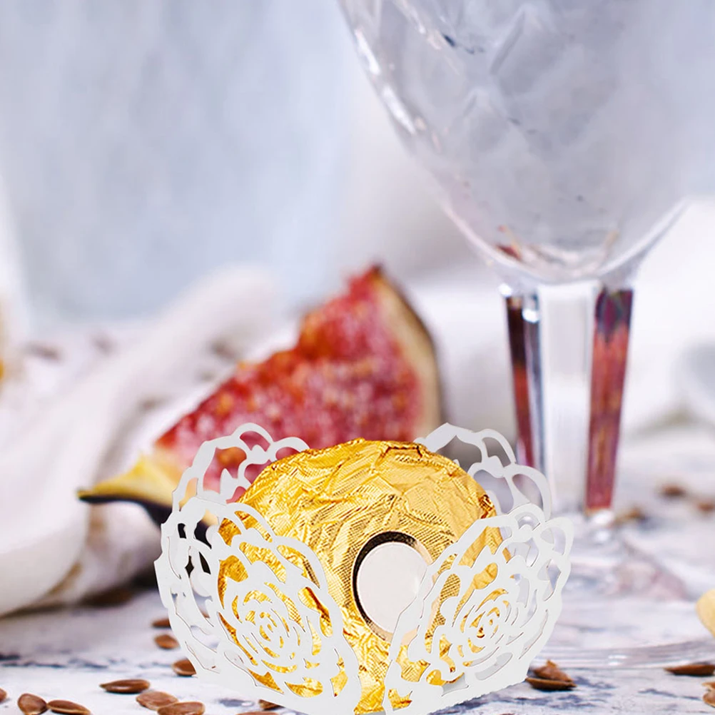 

100Pcs Elegant Rose Lace Chocolate Truffle Liners Paper Dessert Cups Wedding Party Display Paper Candy Wrappers
