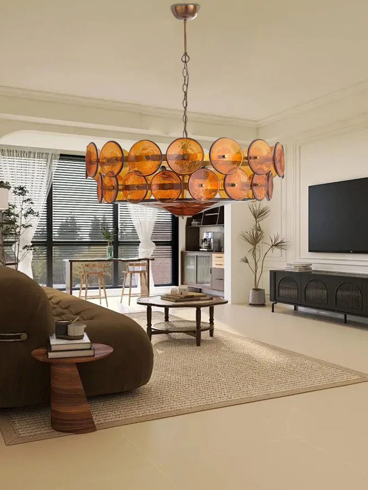 

Потолочный подвесной светильник из янтарного стекла, винтажная бытовая техника, современный декор комнаты, подвесной светильник Lampadario Lustres