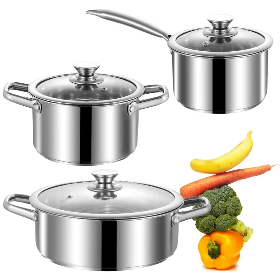 

Steel pots and pans set, 6 Piece Nonstick Induction Kitchen Cookware Set, Works with Induction Electric and Gas Cooktops, Nonsti