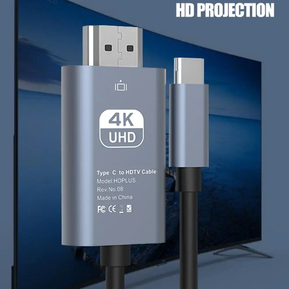 Kabel adaptor Tipe C ke HDMI, kabel konverter HDTV Tipe C 4K 30Hz untuk proyektor PC Pro Laptop Tablet