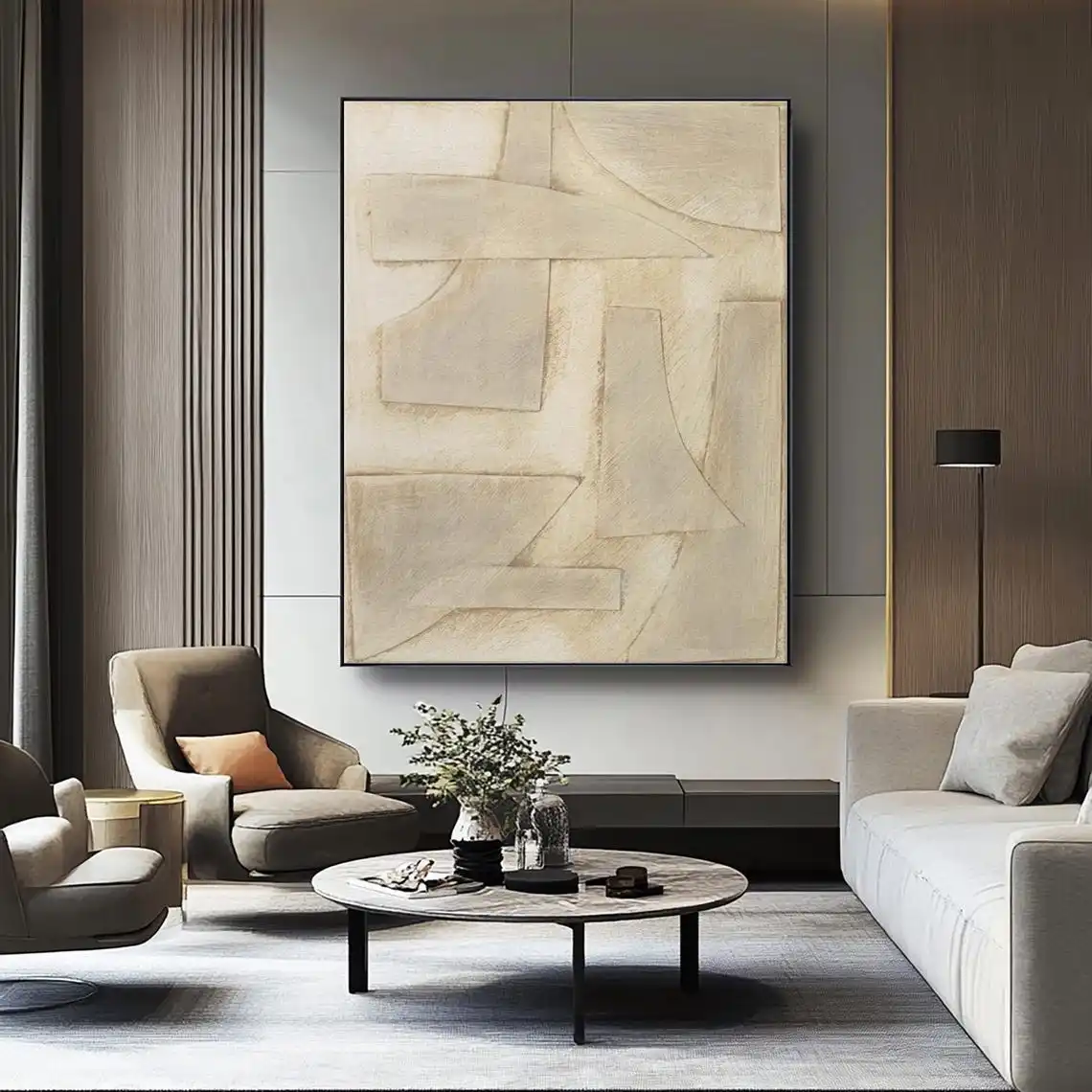 Neutral Abstract Hand Painted Painting Beige & Cream Textured Art Modern Canvas Wall Art Minimalist Geometric Handmade Painting