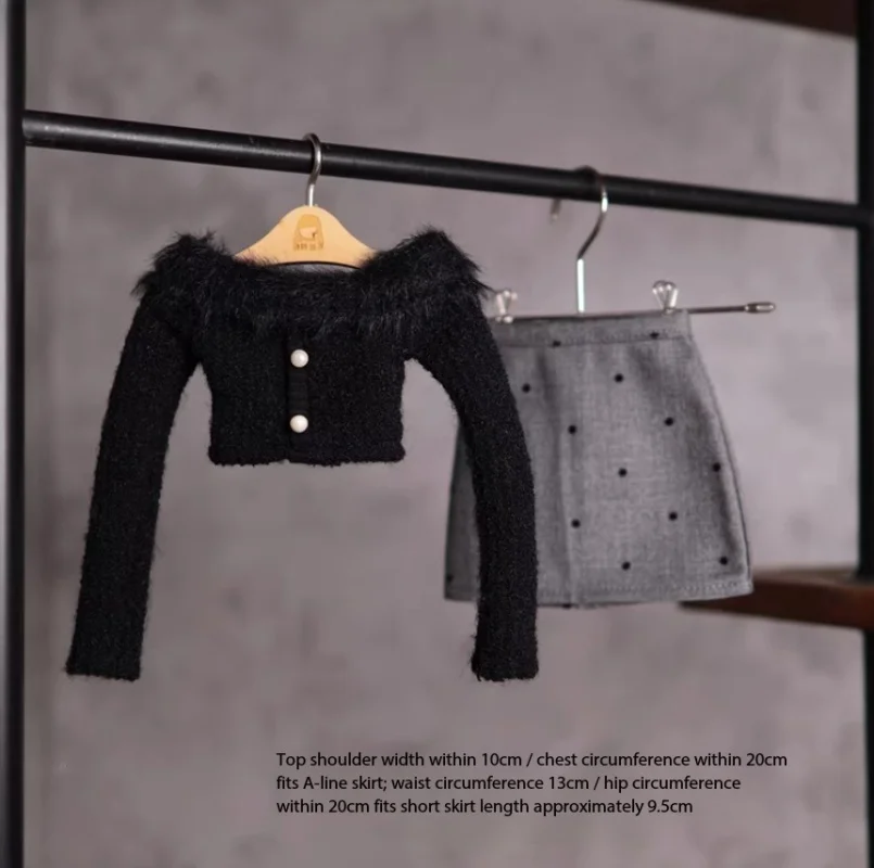 

BJD doll clothes - suitable for 1/4 size polka dot A-line half-length skirt long dress one-shoulder sweater, doll accessories
