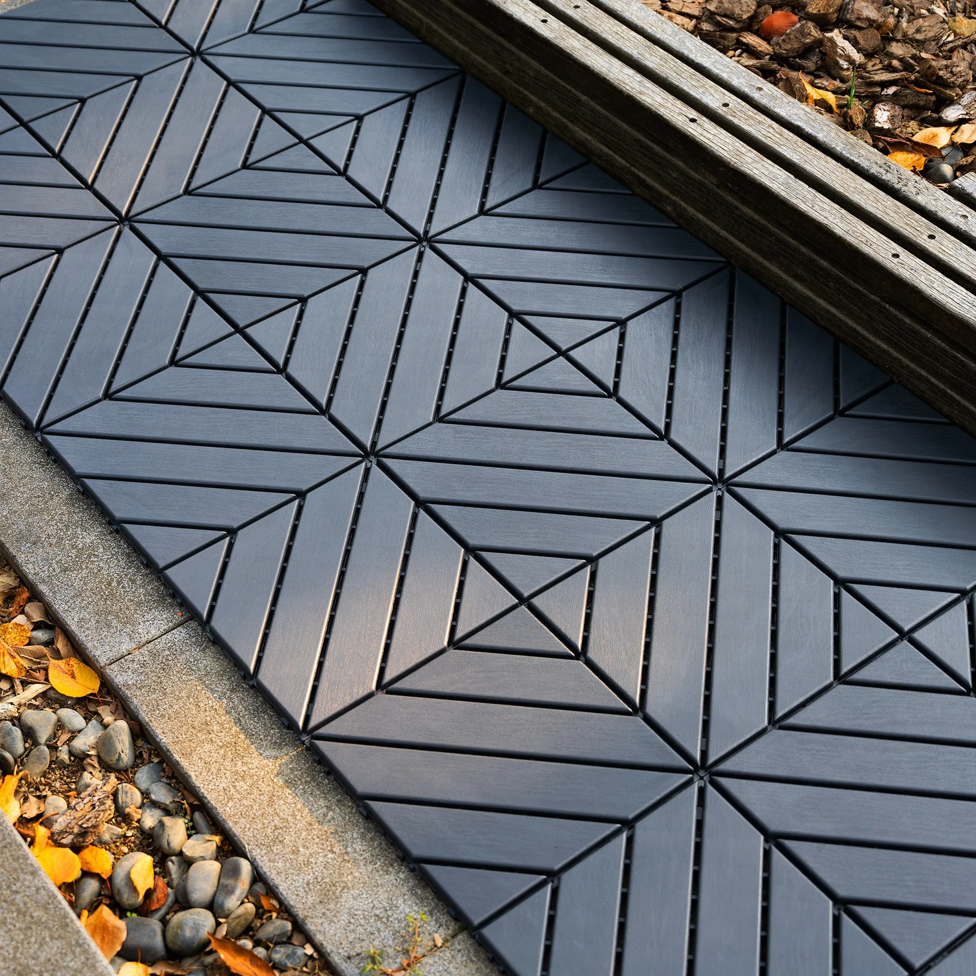 44 Pack Patio Deck Tiles, 12'' x 12'' Square Waterproof Outdoor All Weather Use, Plastic Interlocking Deck Tiles, Poolside Balcony