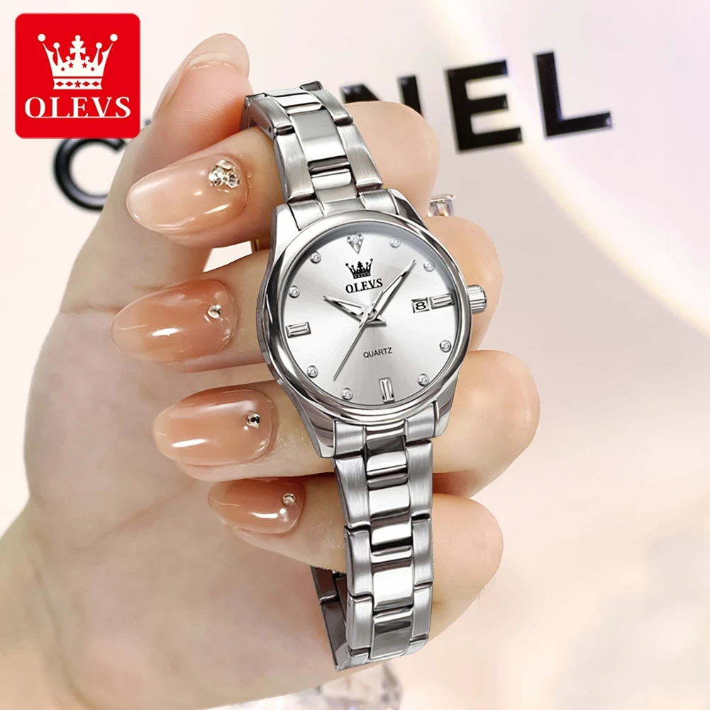 

OLEVS простые женские часы, роскошные модные женские кварцевые часы, водонепроницаемые светящиеся наручные часы из нержавеющей стали с датой, подарок для влюбленных