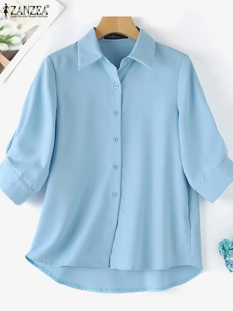 Summer Elegant Office OL Blouse Fashion Women Shirt Button Down Blusas 2024 ZANZEA Casual Lapel Neck 3/4 Sleeve Tops Tunic Femme