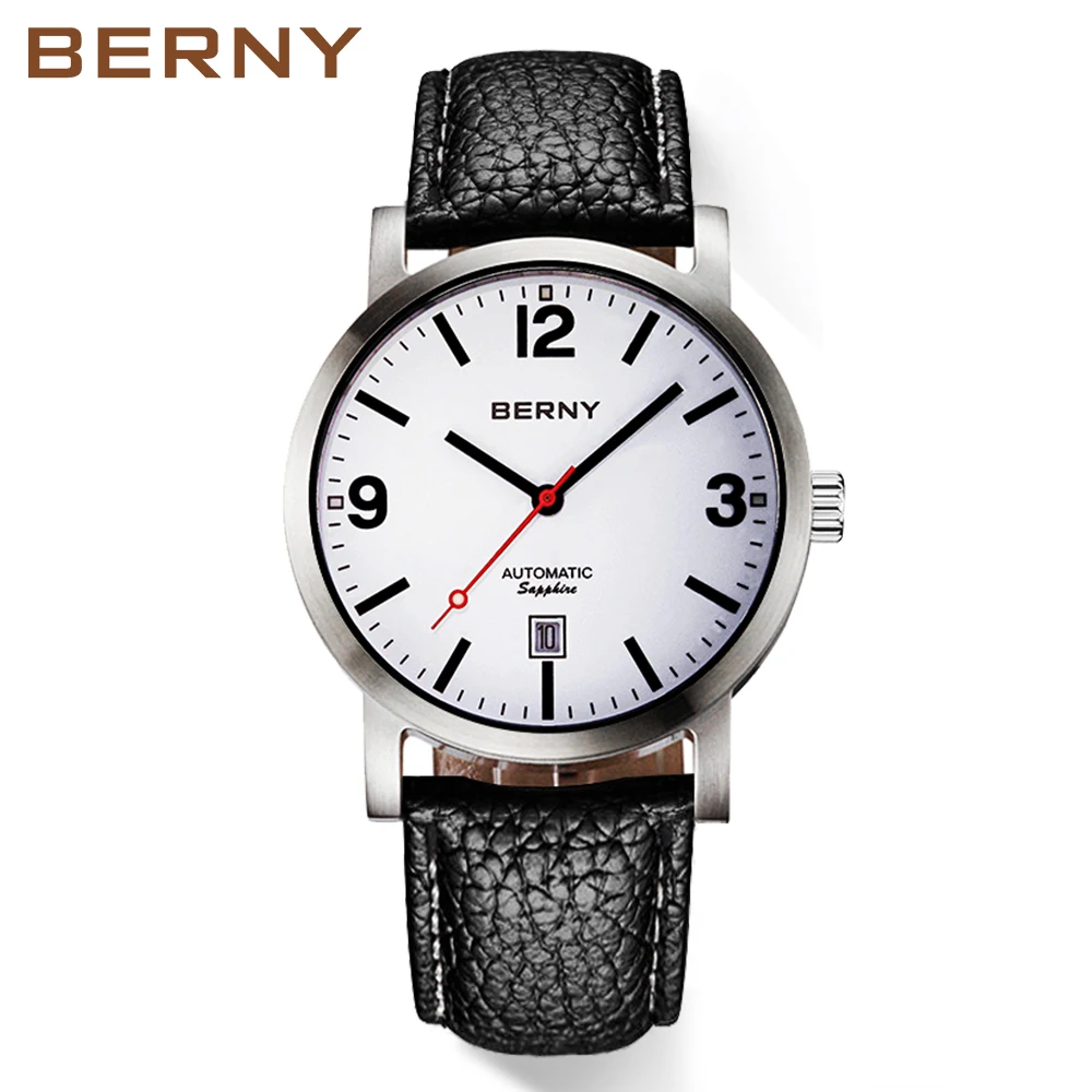 

BERNY Men Mechanical Wristwatch 5ATM Waterproof Watch Casual Leather Swiss Railway Timepiece ST1612 Luxury Automatic Men Watch