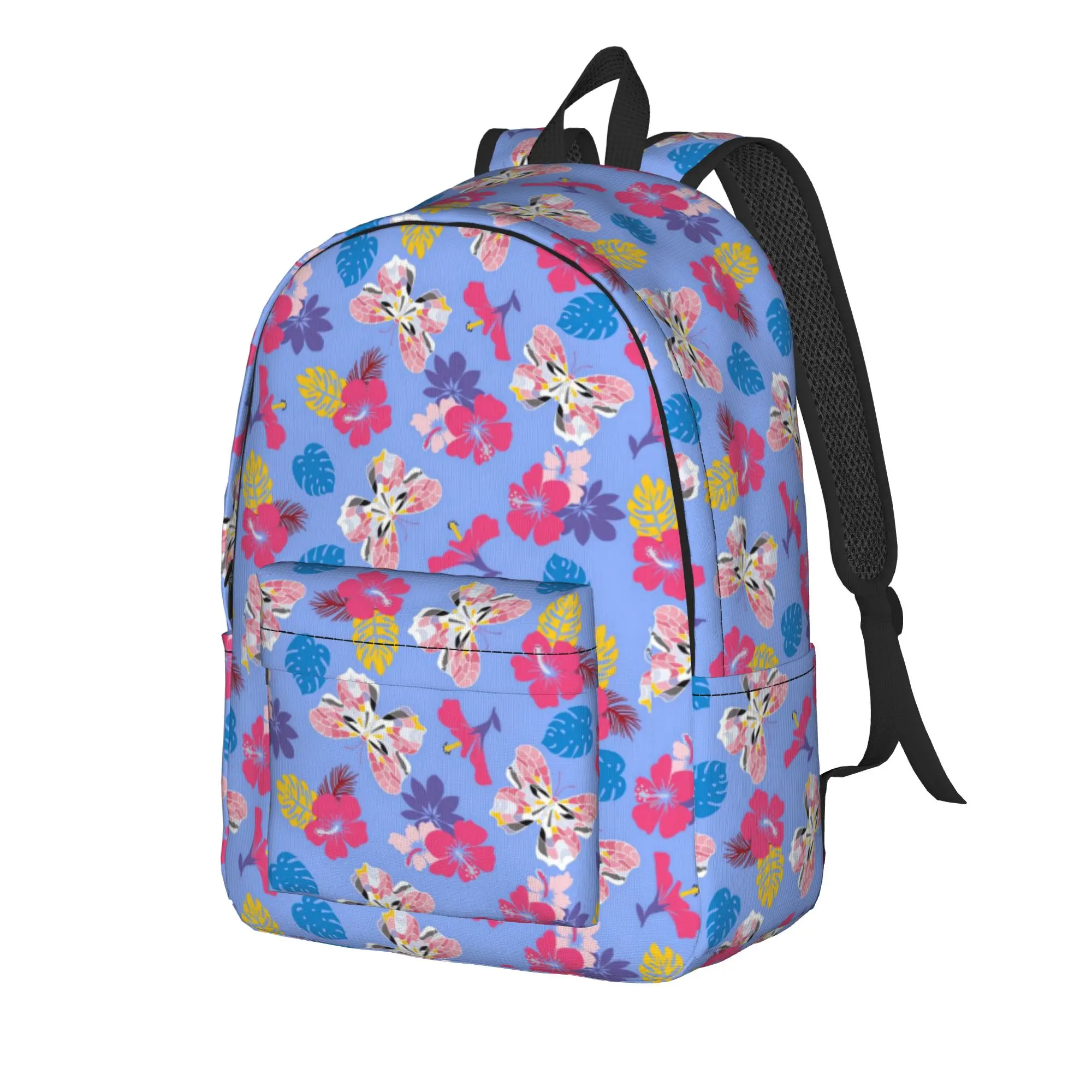 Flower Hibiscus And Flying Butterflies Seamless   Backpack  Travel Backpacks Boy Girl Casual School Bags Designer Soft Rucksack